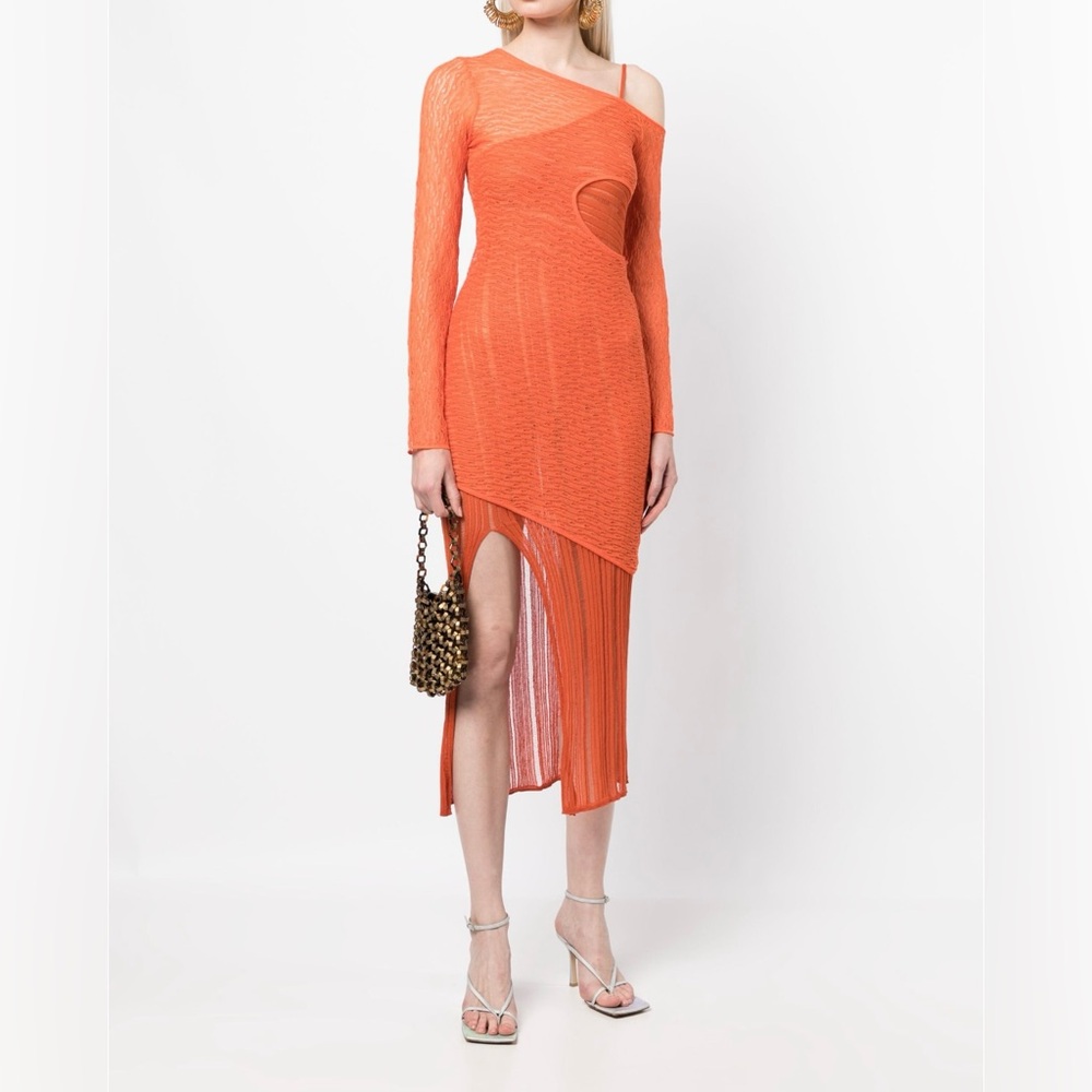 Cult Gaia Orange Velda Knitted Midi Dress